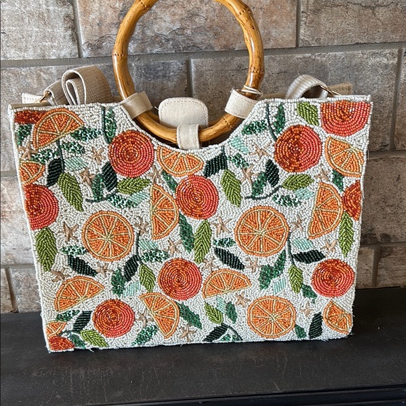 Sol and Mer Handbags - Beaded Citrus Pattern Tote Bag